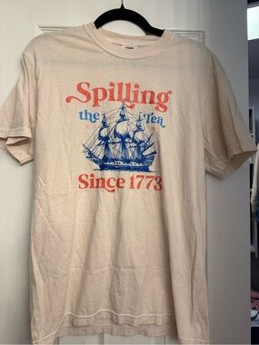 Spilling the Tea Since 1773 Graphic Tee - Cream with Blue & Coral Print